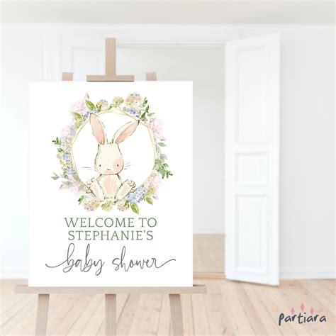 Editable Bunny Welcome Sign Baby Shower Party Welcome Poster For An