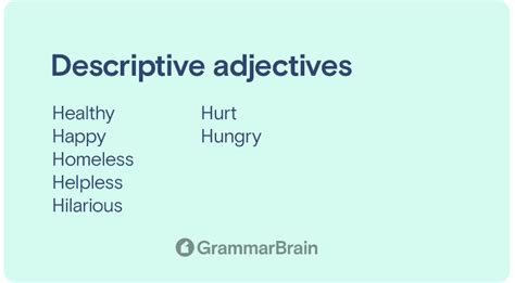 List Of Descriptive Adjectives Definition Examples Grammar