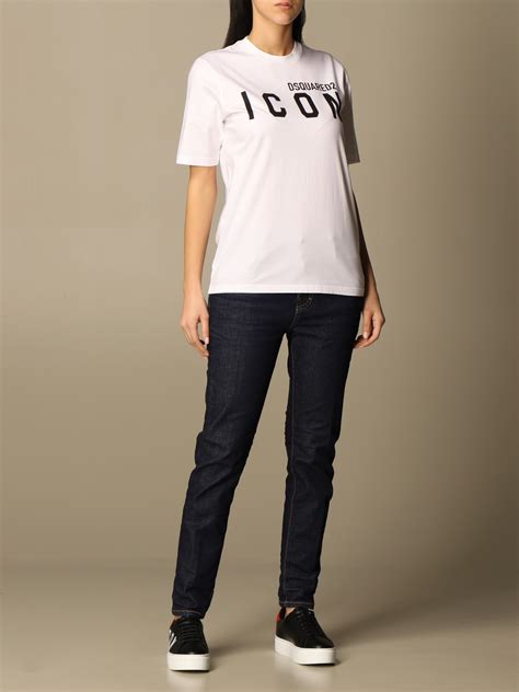 Dsquared2 Cotton T Shirt With Icon Logo White Dsquared2 T Shirt