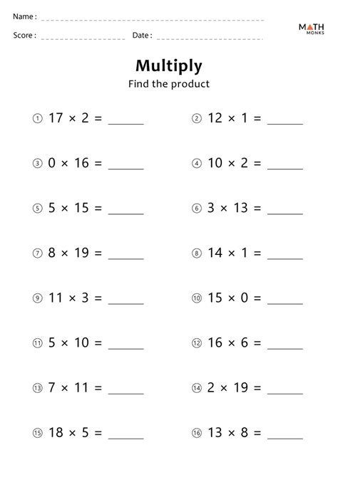 Multiplication Worksheets Grade 3 With Answer Key