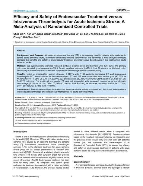 PDF Efficacy And Safety Of Endovascular Treatment Versus Intravenous