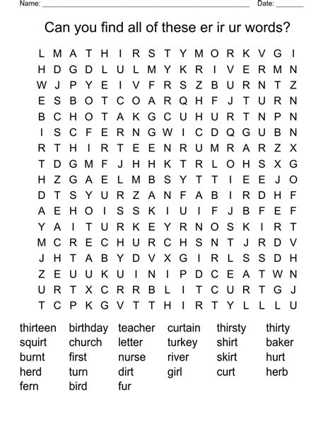 Er Ir Ur Words Word Search Wordmint