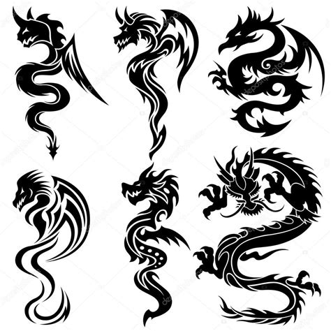 Set Of The Chinese Dragons Tribal Tattoo Stock Vector By ©flanker D 5897280