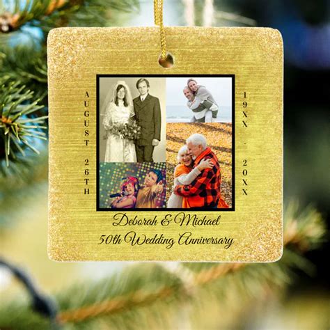 50th Wedding Anniversary Gold Glitter Photo Ceramic Ornament Zazzle