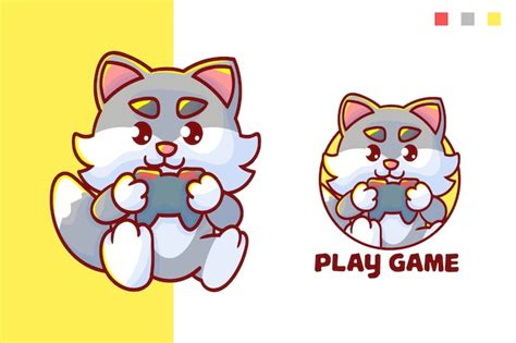 Premium Vector Set Of Cute Cat Play Game Mascot Logo With Optional