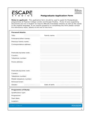 Fillable Online Pearsoncollegelondon Ac Postgraduate Bapplication Formb