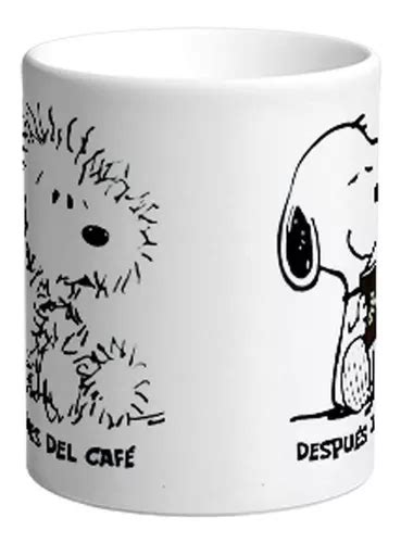 Taza Snoopy Antes Y Después Del Café Super Calidad 11 Onzas Mebuscar