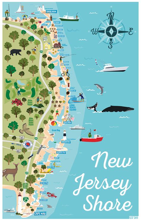 Jersey Shore Illustrated Map – LOST DOG Art & Frame