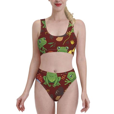 Haiem Frogs And Mushrooms Women S High Waisted Bikini Set Two Piece