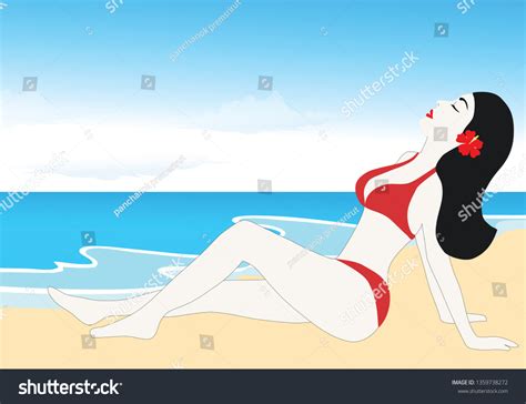 Woman Bikini On Beach Background Vectorillustration Stock Vector Royalty Free 1359738272