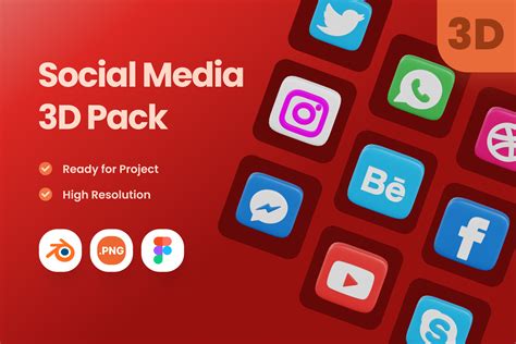 Free Social Media 3d Illustration Pack 12 Logos 3d Illustrations