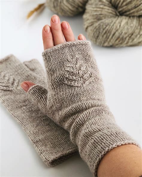 Knit Fingerless Gloves Beige Wool Mitts Knitted Armwarmers Knit Hand