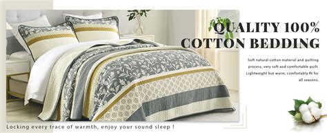 Finlonte Quilt King Size 100 Cotton Lightweight Soft King Comforter Set Gray Beige