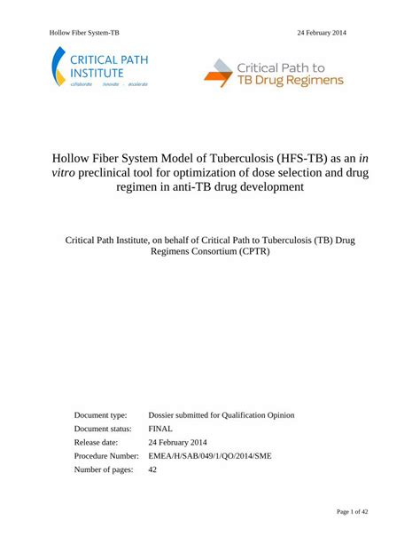 PDF Hollow Fiber System Model Of Tuberculosis HFS TB As An TB