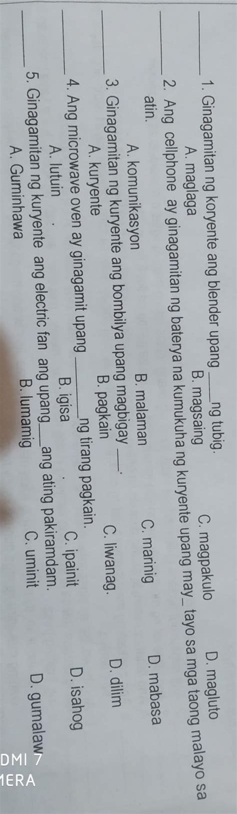 Panuto Pliin At Isulat Ang Tamang Letra Ng Sagot Sa Patlang Eto Nalang