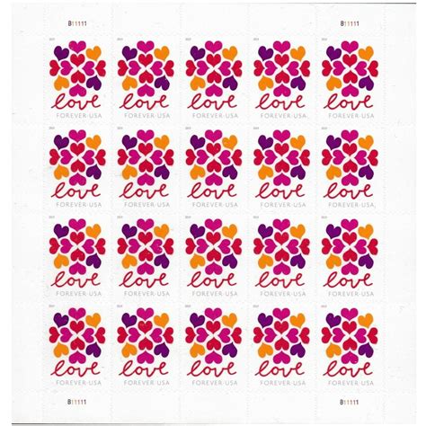 Heart Blossom Sheet Of 20 Usps Forever First Class Postage Stamps Love