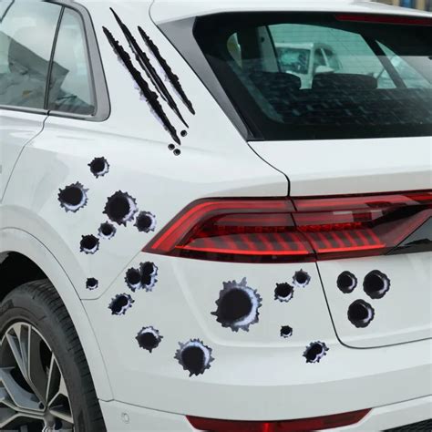 Car Stickers 3d Bullet Hole Funny Decal Car Covers Motorcycle Scratch