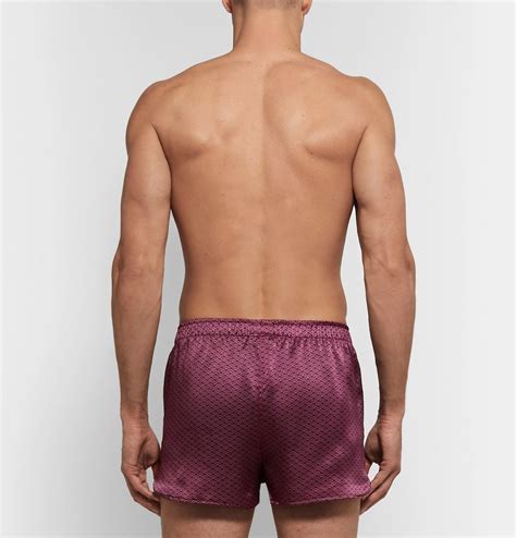 Derek Rose Brindisi Printed Silk Satin Boxer Shorts Men Burgundy