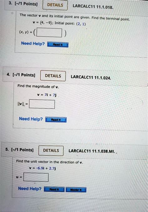 SOLVED LARCALC 11 1 018 The Vector V And Its Initial Point Are Given