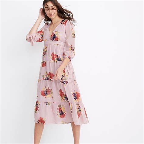 Madewell Tie Sleeve Tiered Midi Dress Gem