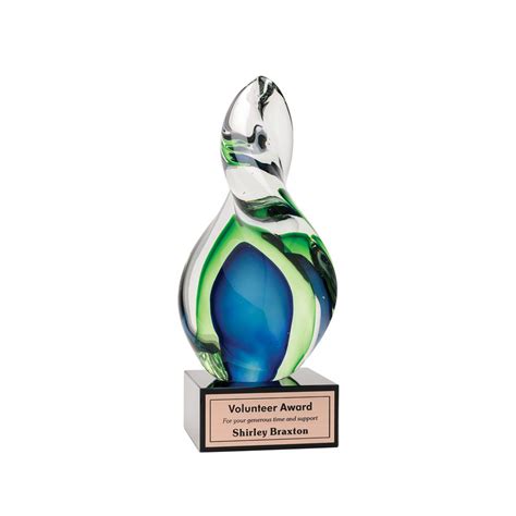 Green Blue Twist Art Glass Coronation Recognition Trophy Awards