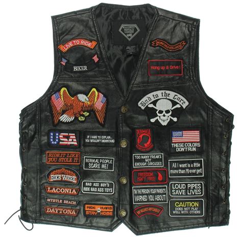 Embroidered Motorcycle Leather Vest With Patches Ubicaciondepersonascdmxgobmx