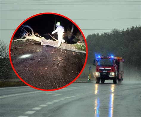 Skutki wichur w warmińsko mazurskim Połamane drzewa zerwane blachy z