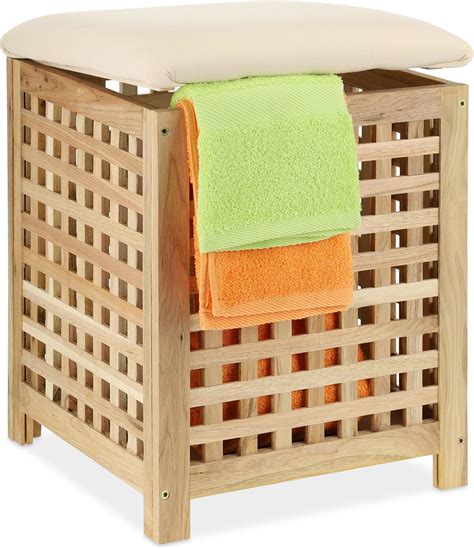 Relaxdays Coffre Linge En Noyer Avec Couvercle Sac Amovible