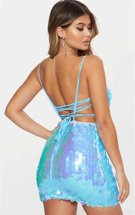 Blue Sequin Strappy Bodycon Dress Shop The Range Of Dresses Today At Prettylittlething Express