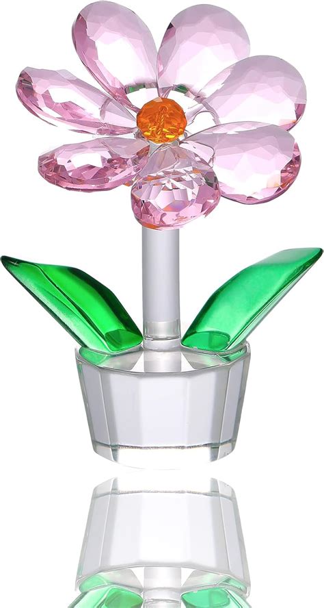 Movdyka Crystal Pink Flower With Flower Pot Figurine Paperweights Home