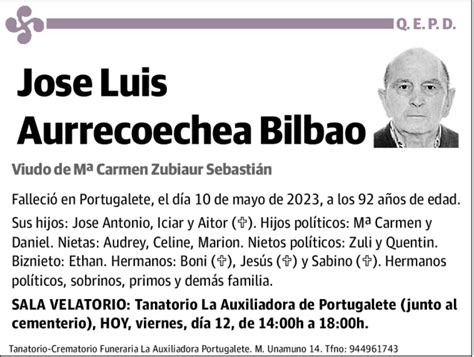 Jose Luis Aurrecoechea Bilbao Esquela Necrológica El Correo