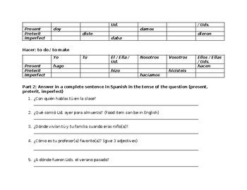 Present Preterit Imperfect Tenses Conjugation And Questions Practice