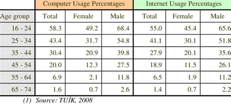 Turkey Internet And Computer Usage By Age Groups And Gender Download