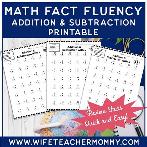 Math Fact Fluency Addition Subtraction Facts Printable Wife