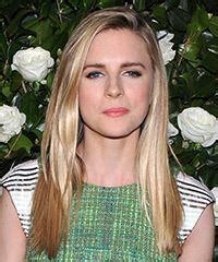 Brit Marling Long Straight Caramel Blonde Hairstyle With Side Swept Bangs