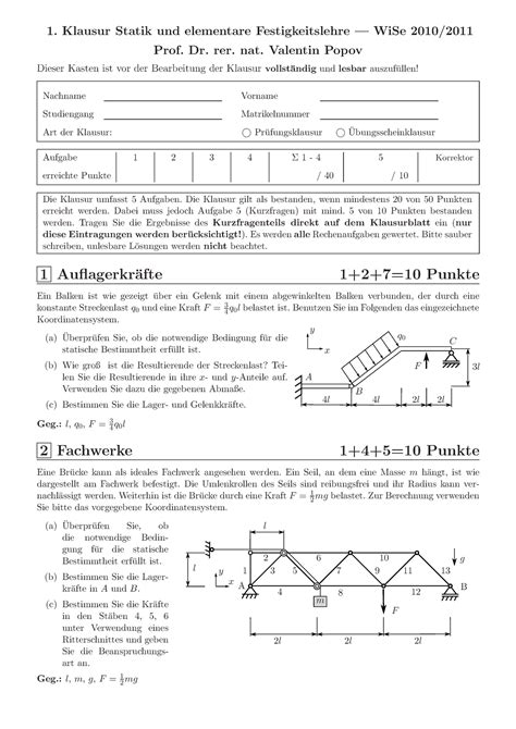 Klausur Ws Aufg Popov Klausur Statik Und Elementare