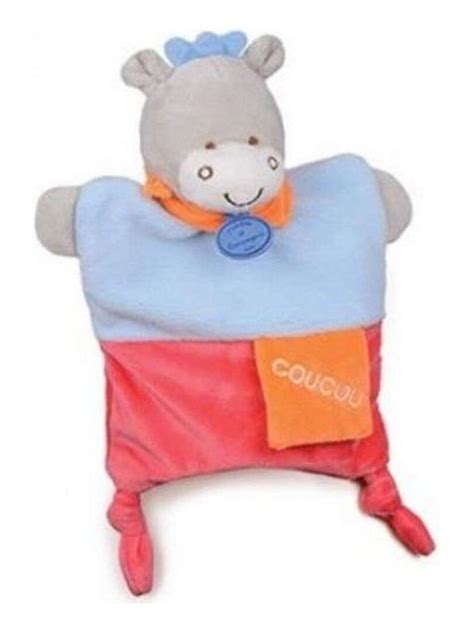 Doudou Doudou Et Compagnie Ane Bleu Coucou Foulard Orange Dc Petit