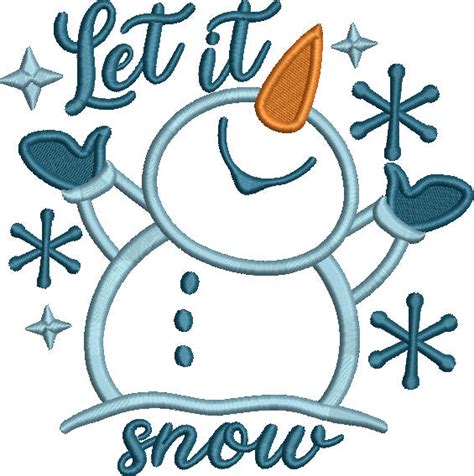 Snowman Let It Snow Christmas Applique Machine Embroidery Design Digit