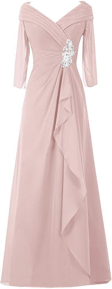 Diyouth Long Asymmetric Pleated V Neck Mother Of The Bride Dress