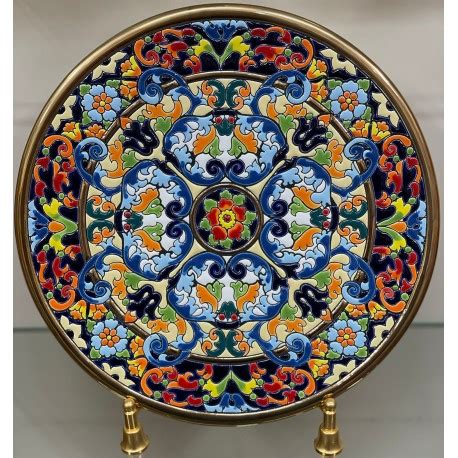 PLATE CUERDA SECA 17 Blue Gold Spanish Andalusian Handicraft Ceramic