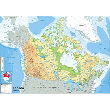 Canada Physical Map Paper Laminated A2 Size 42 X 59 4 Cm Amazon