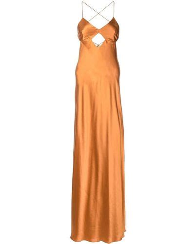 Orange Satin Cut Out Dress For Women Up To 70 Off Lyst