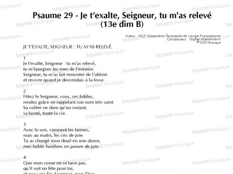 Chantons En Eglise Psaume Je Texalte Seigneur Tu M As Relev