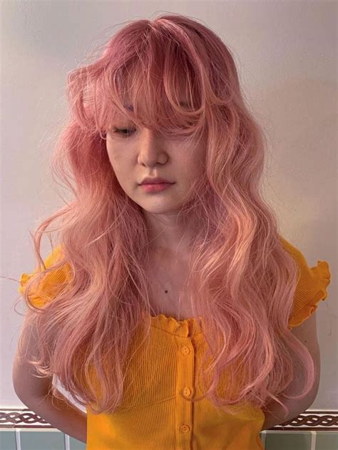 Two Tone Hair Color Ideas Pink And Coral Long Waves Tone Hair K