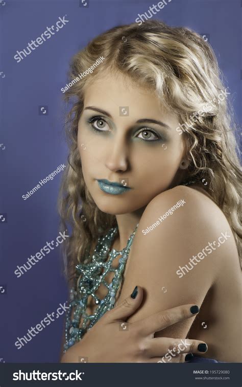 Attractive Blonde Woman Wearing Blue Lipstick Stock Photo Shutterstock