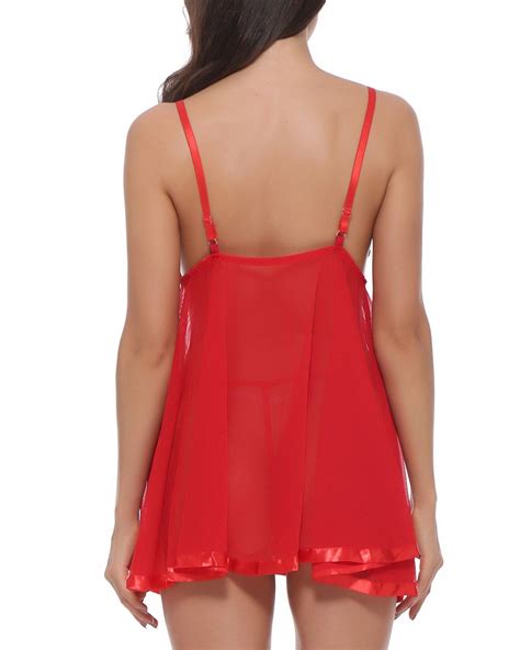 OFF Women Deep V Neck Sexy Floral Lace Teddy Lingerie Two Piece Babydoll Mesh Chemise