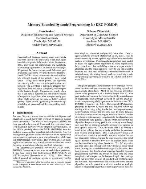 Pdf Memory Bounded Dynamic Programming For Dec Pomdps