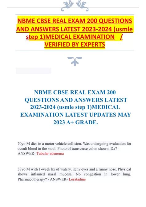 NBME CBSE REAL EXAM 200 QUESTIONS AND ANSWERS LATEST Usmle Step 1