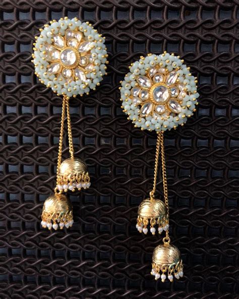 Turquoise Pearl Tassel Jhumka By Kripaa Pranay The Secret Label