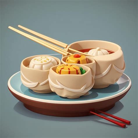 Premium Photo Dim Sum On Plate With Chopstick Cartoon Vector Icon